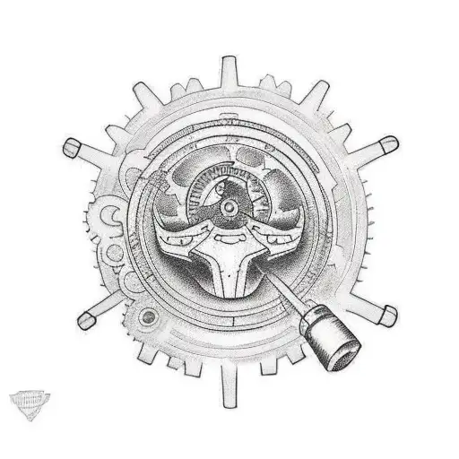 Create a tattoo design of a speeding motorcycle with gears and knowledge symbols tattoo design idea