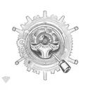 Create a tattoo design of a speeding motorcycle with gears and knowledge symbols tattoo design idea