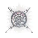 Create a tattoo design of a speeding motorcycle with gears and knowledge symbols tattoo design idea