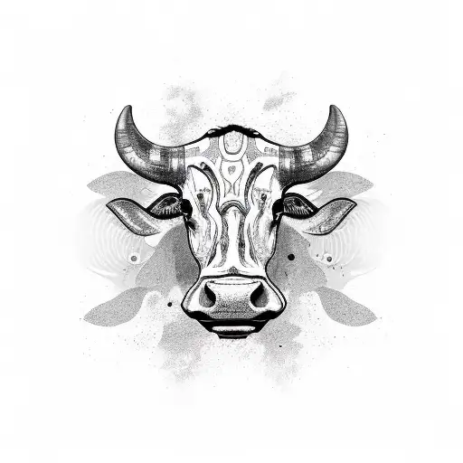 Black and white cow, green alien spaceship tattoo design idea
