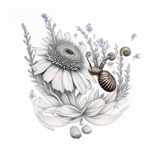 lavender flower fairy, lady birds, snails tattoo design idea