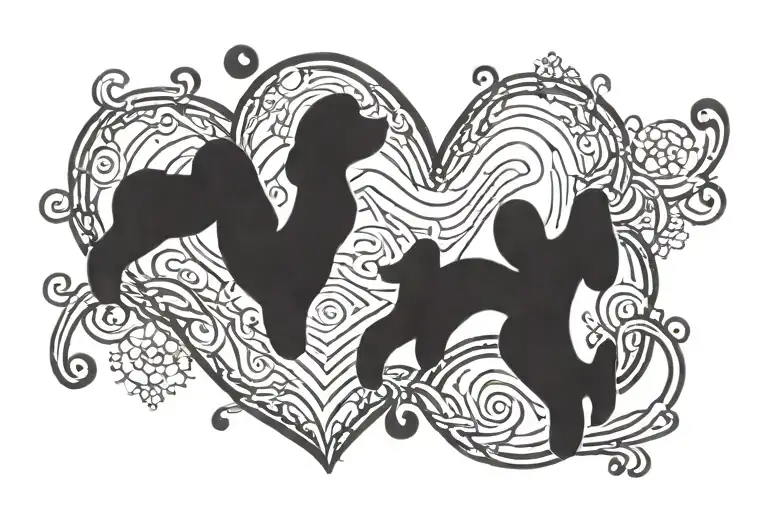 heartbeat with a dog paw connected at the end with 4-1-2011-3-29-2023 in roman numerals tattoo design idea