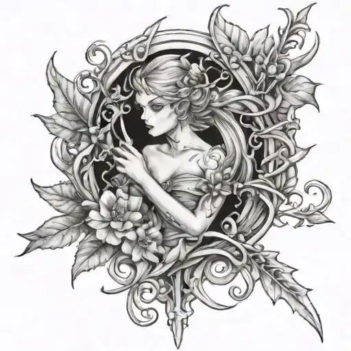 dagger vines fairys tattoo design idea