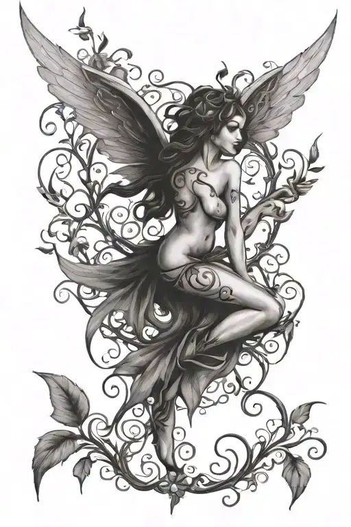 dagger vines fairys tattoo design idea