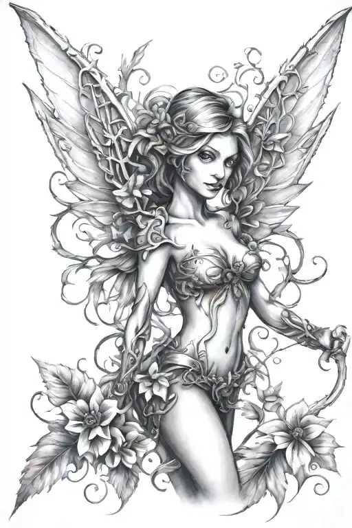 dagger vines fairys tattoo design idea