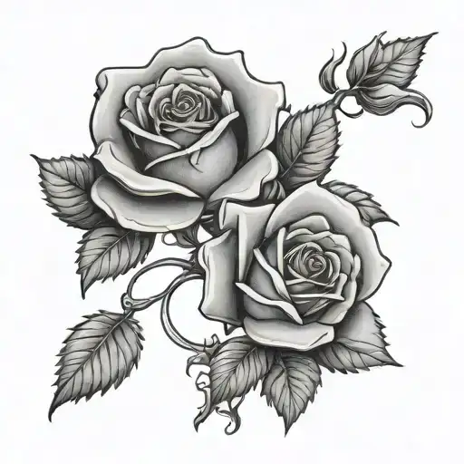 Single rose flower with the word "bell" incorporated into the stem tattoo design idea