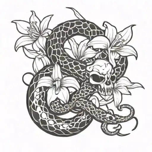 scorpion and snake with orchid flower black and white half sleeve tattoo  tattoo design idea