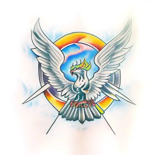 Phoenix with spartan warrior tattoo design idea