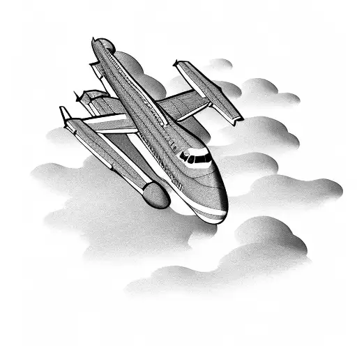 A majestic 747 plane soaring through the clouds tattoo design idea