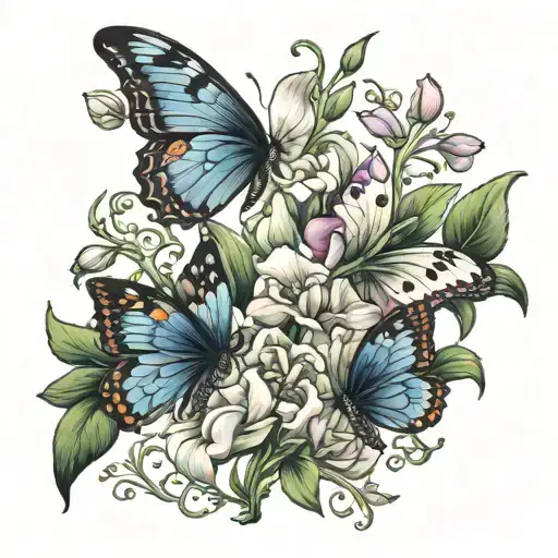 Sweetpeas and butterflies tattoo design idea