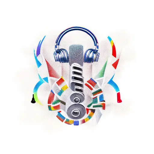 A new-school design featuring the Heroes del Silencio logo intertwined with musical instruments tattoo design idea