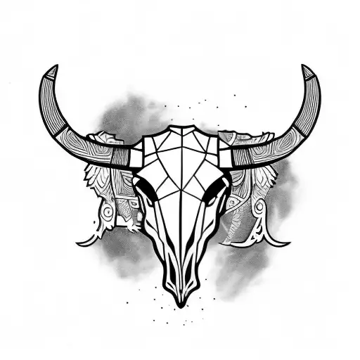 bull skull shoulder tattoo with biceps full black with straight paralel lines up and right tattoo design idea