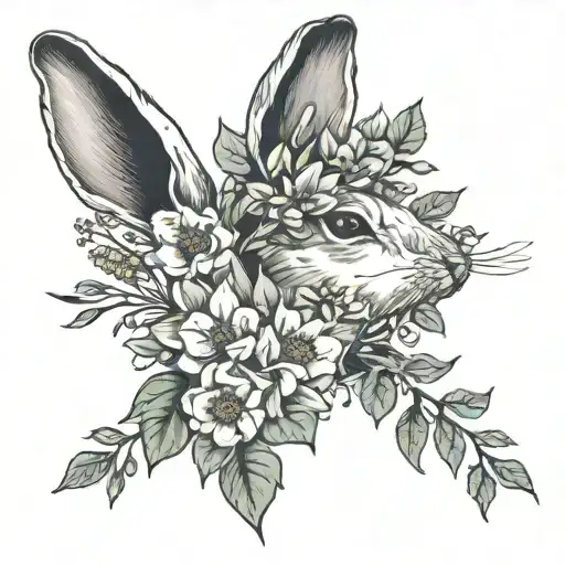 rabbit ears with columbine, indian paint brush and aspen leaves tattoo design idea