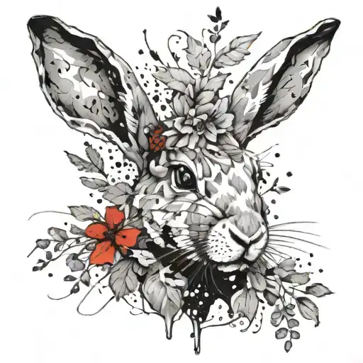 floppy eared rabbit with columbine and aspen  tattoo design idea