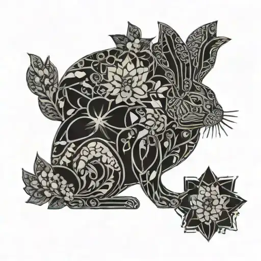 floppy eared rabbit with columbine and aspen  tattoo design idea