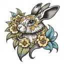 floppy eared rabbit with columbine and aspen  tattoo design idea