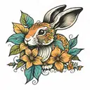 floppy eared rabbit with columbine and aspen  tattoo design idea