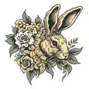 floppy eared rabbit with columbine and aspen  tattoo design idea