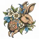 floppy eared rabbit with columbine and aspen  tattoo design idea