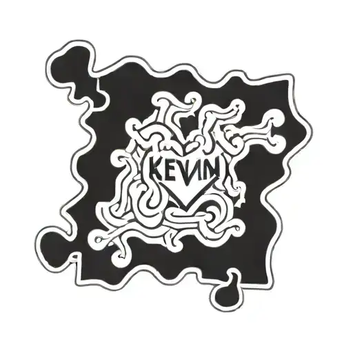 A minimalist tattoo of a heart-shaped puzzle piece with 'Kevin' written inside, representing the special bond between you and your son tattoo design idea