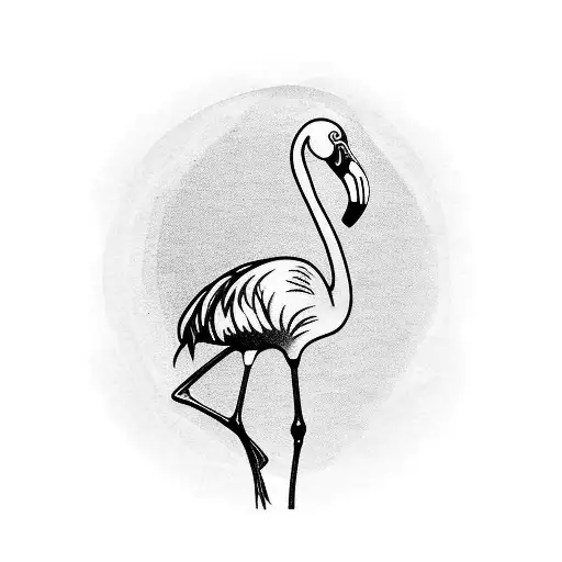  create a mini-realistic tattoo of a flamingo, represented with fine lines and delicate strokes on a white background tattoo design idea