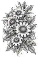 echinacea flower bouquet wrapped string ivy  tattoo design idea