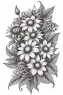 echinacea flower bouquet wrapped string ivy  tattoo design idea