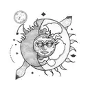 sun and moon in love on a comet with arrows tattoo design idea