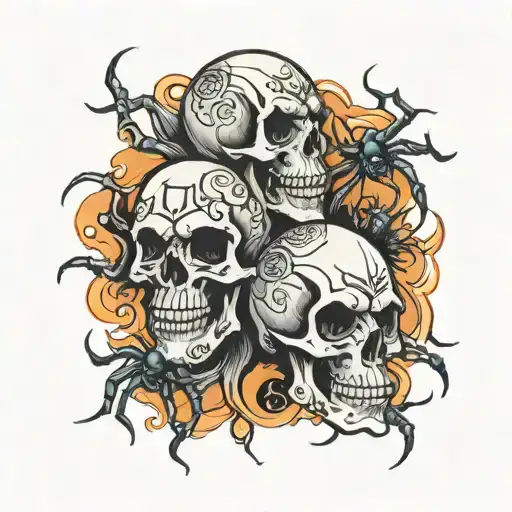 skulls and spiders crawling tattoo design idea