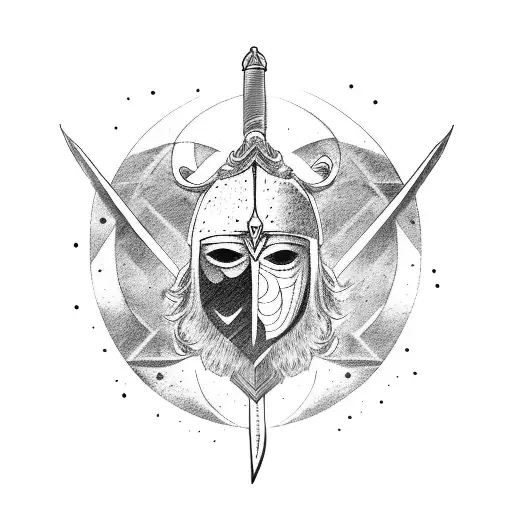 warrior with sword and a bear claw in background tattoo design idea