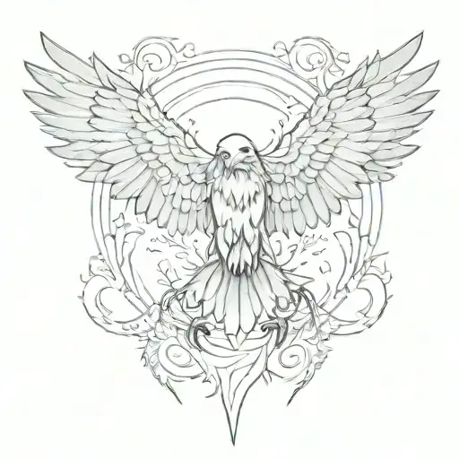 eagle wing spread with a forest emerging between the feathers in the center tattoo design idea