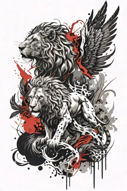 lion and phoenix tattoo design idea