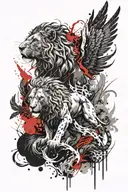 lion and phoenix tattoo design idea