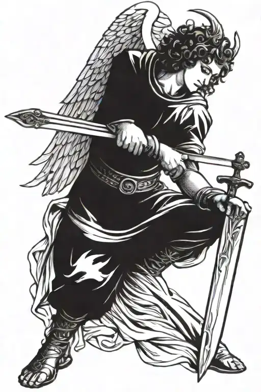 guardian angel with a sword tattoo design idea