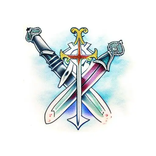 Sword art online, two cross swords tattoo design idea