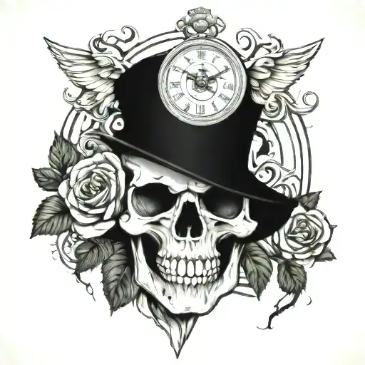 skull, roses, cross, clock tattoo design idea