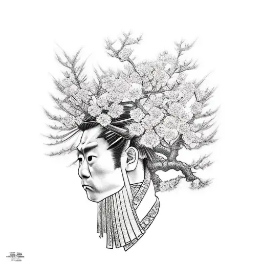 Vagabond samurai con árbol sakura tattoo design idea