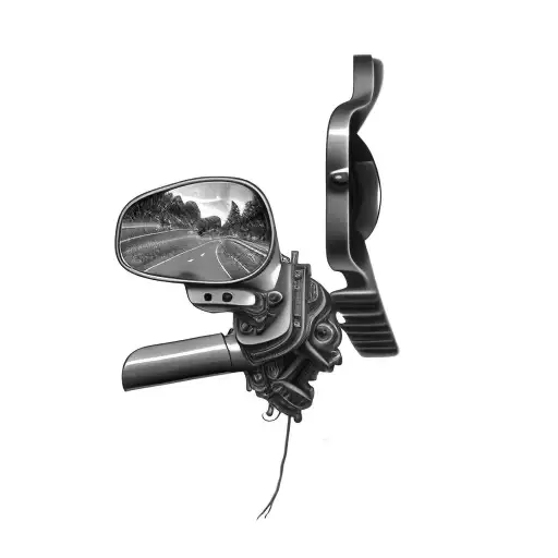 Harley soft tail headlights reflecting in road glide mirror tattoo design idea