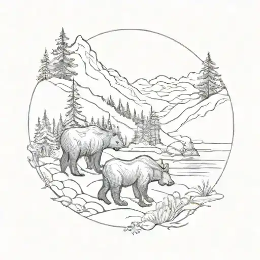 bear, moose and beaver mountain scene tattoo design tattoo design idea
