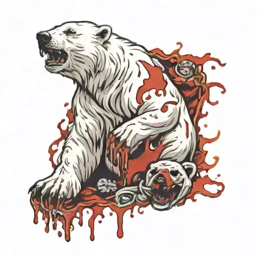 bloody polar bear Holding a dead lions severed head tattoo design idea