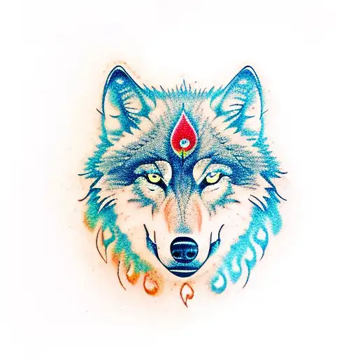 wolf with fire forest tattoo design idea