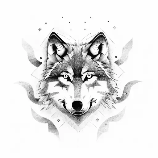 wolf in front of wildfire tattoo design idea