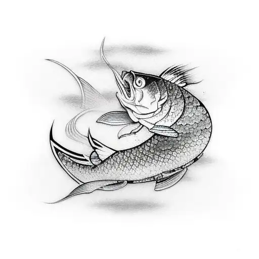 katana with the carp with katana tattoo design idea