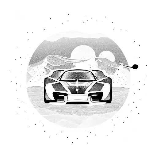 A sleek and powerful sports car racing through a winding road tattoo design idea