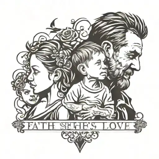 An artistic representation of a father's love for his children, incorporating their names in a creative way tattoo design idea