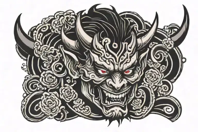 Japanese devil face chest tattoo   tattoo design idea