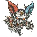 Japanese devil face chest tattoo   tattoo design idea