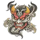 Japanese devil face chest tattoo   tattoo design idea