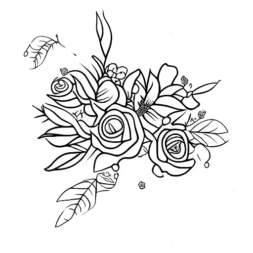 birth flowers bouquet of January, April, November, and December tattoo design idea