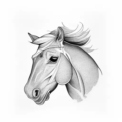 A blackwork tattoo of a horse's head surrounded by delicate lip print patterns tattoo design idea